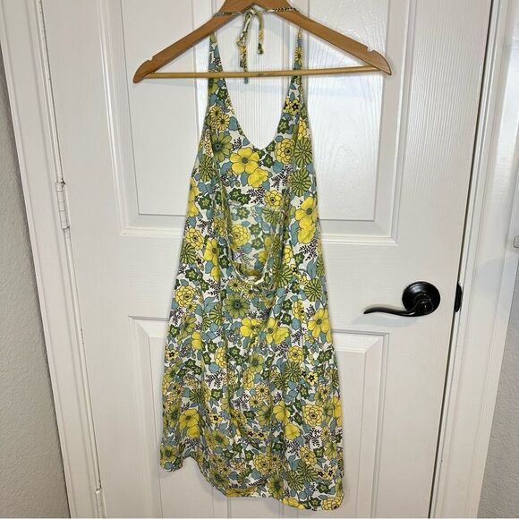Y2K Old Navy Yellow Green Multicolor Floral Halter Mini Dress Sz 4 Coconut Girl - Picture 3 of 7